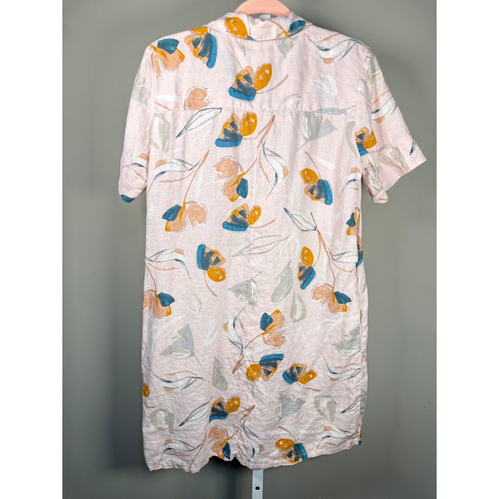 Rachel Zoe Linen Floral Shirt Dress Pink Button Front Coastal Chic Art Teacher M - Picture 7 of 10